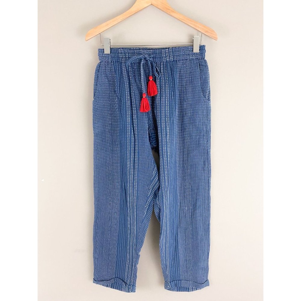 THML Blue Embroidered Cotton Palazzo Summer Lounge Casual Pants Medium